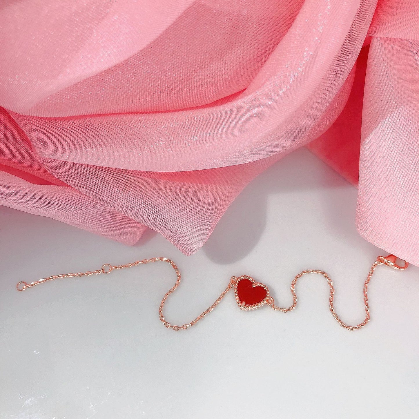 Double-sided Red Agate Little Heart Plated Bracelets