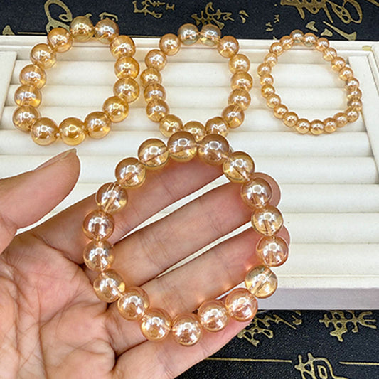 Champagne Round Beads Imitation Amber Gold Plate Bracelets