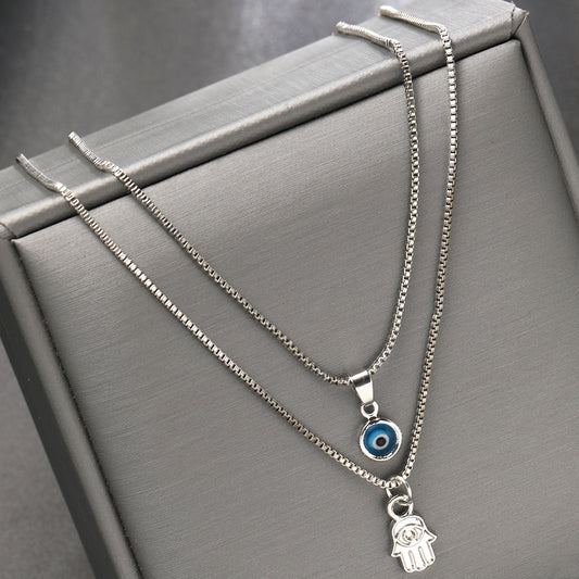 Simple Retro Devil Eye Palm Turkish Necklaces