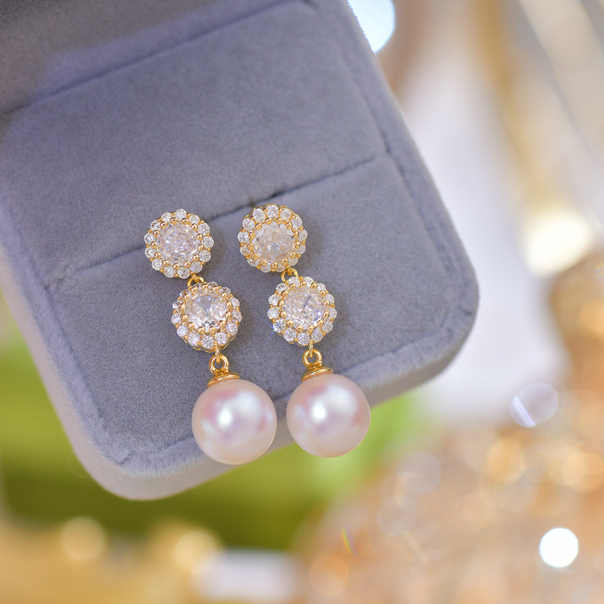 Party Over Inlaid Zircon Exquisite Pink Pearl Fashionable Earrings