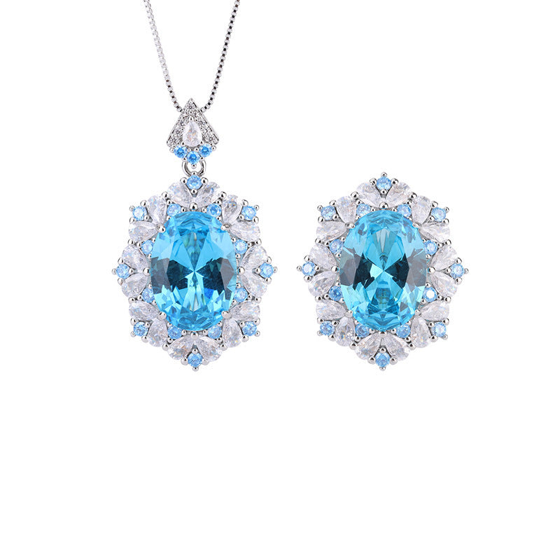 Copper Sole Gold Plated Fashion Suit Simulation Colored Gems Female Jewelry Set