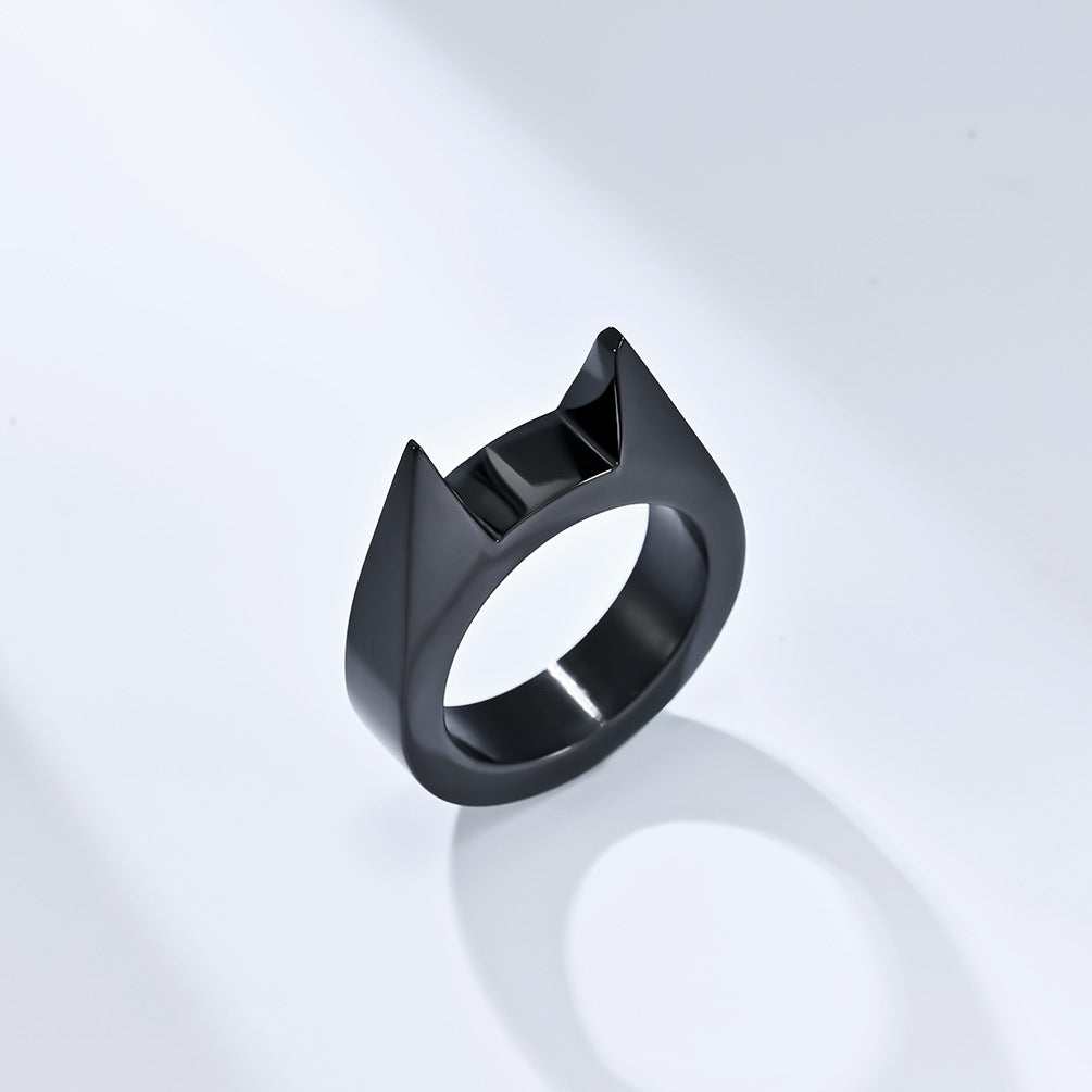 Men's Spiked Cat Ear Self-defense Broken Window Titanium Rings