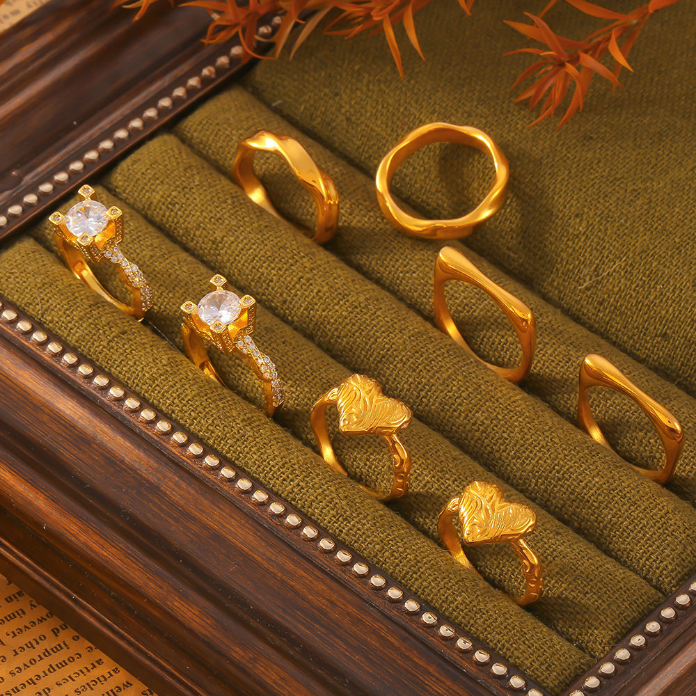 Temperament Inlaid Zircon Titanium Steel Gold Rings