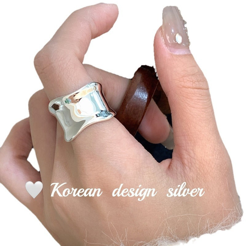 Wide Sterling Sier Irregular Brushed Open Rings