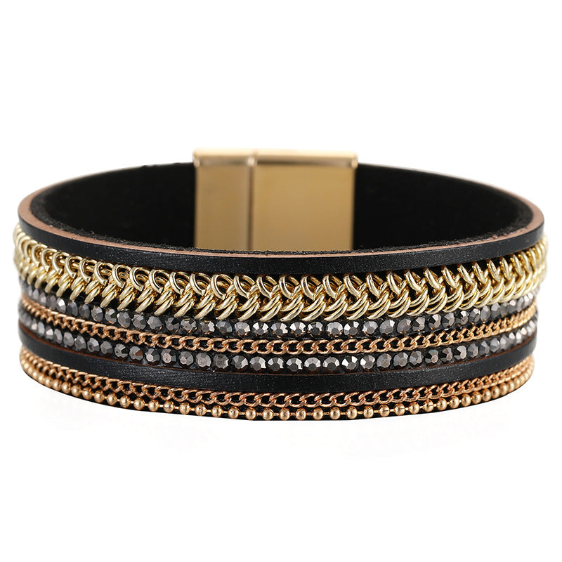 Drill Design Light Luxury Leather Wide Bracelets