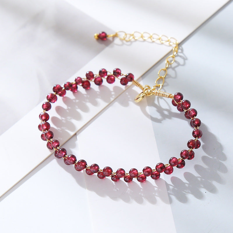 Women's Mori Style Hand-woven Garnet Tourmaline Moonstone Bracelets