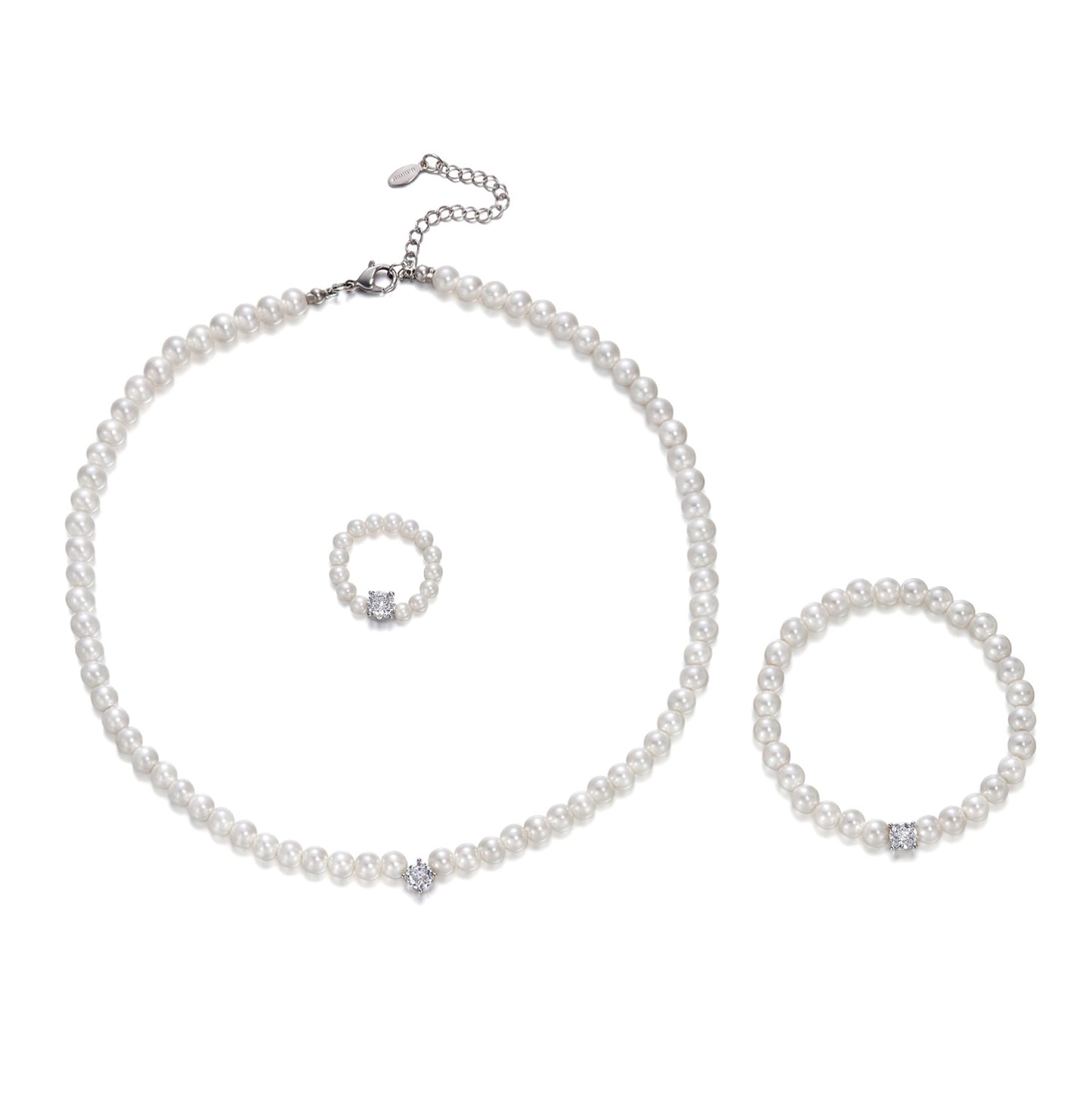 Elegant Retro Pearl Solitaire Three-piece High Sense Ball Jewelry Set
