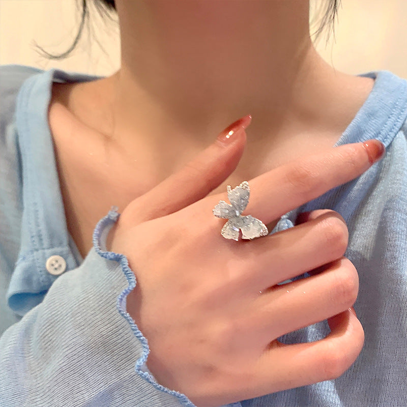 Style Gradient Artificial Blue Butterfly Simple High Sense Rings