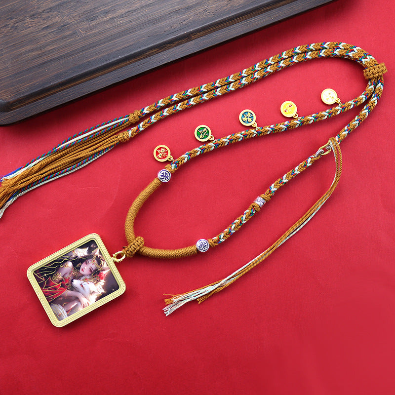 Tibetan Hand Painted Golden Outline Eight Patron Saints Double-sided Necklaces