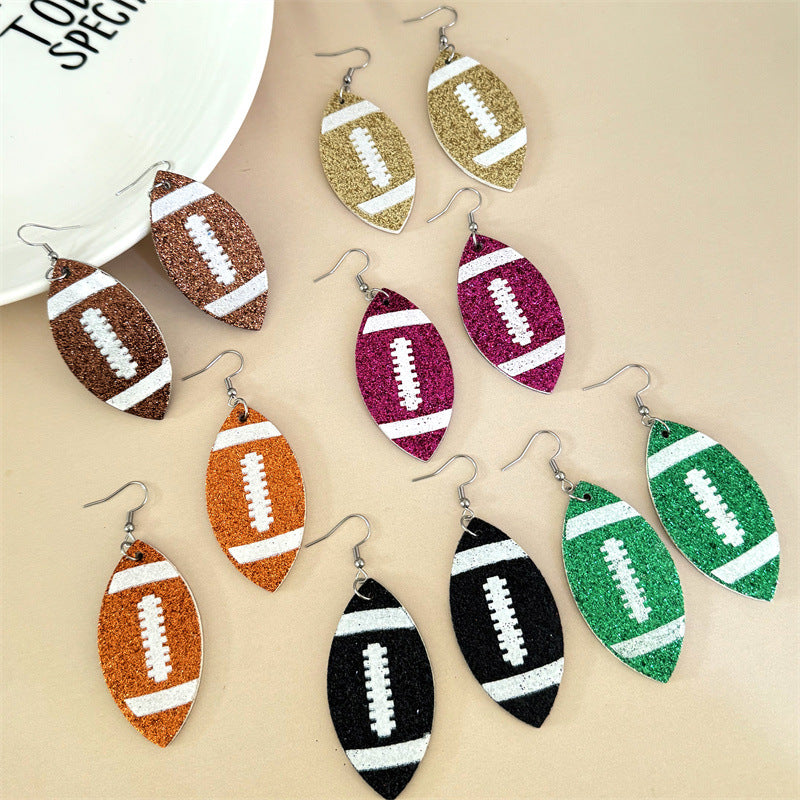 Sports Style Sequined Rugby Design Trendy Earrings