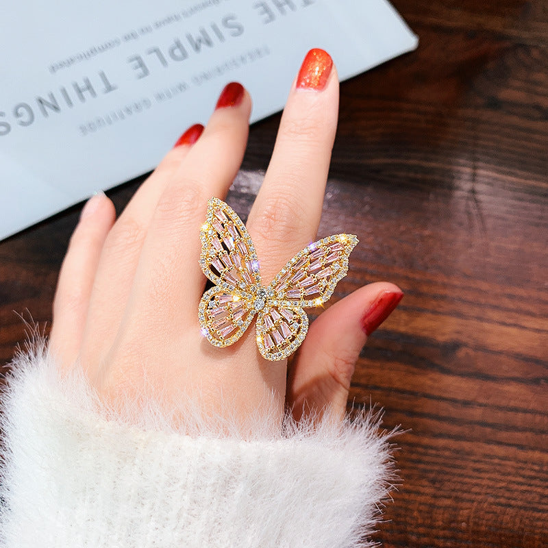 Style Gradient Artificial Blue Butterfly Simple High Sense Rings