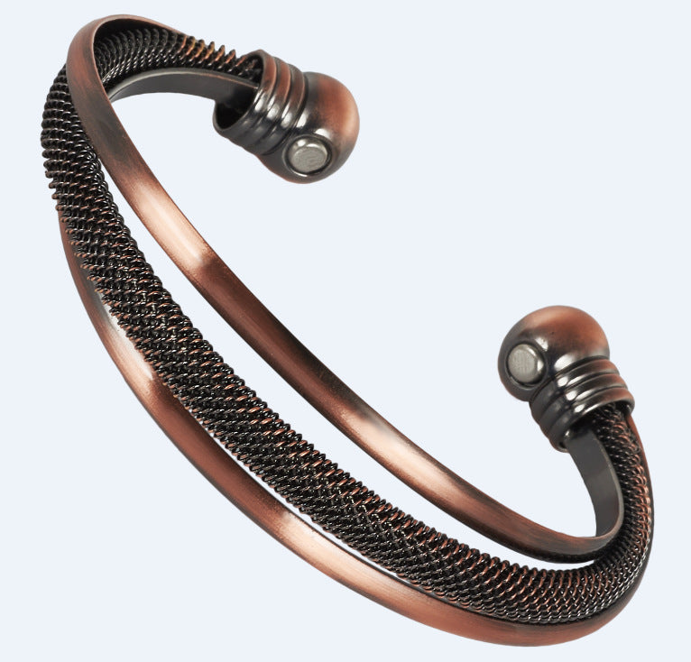 Red Copper 2 Magnetic Button Curved Round Fatigue Bracelet