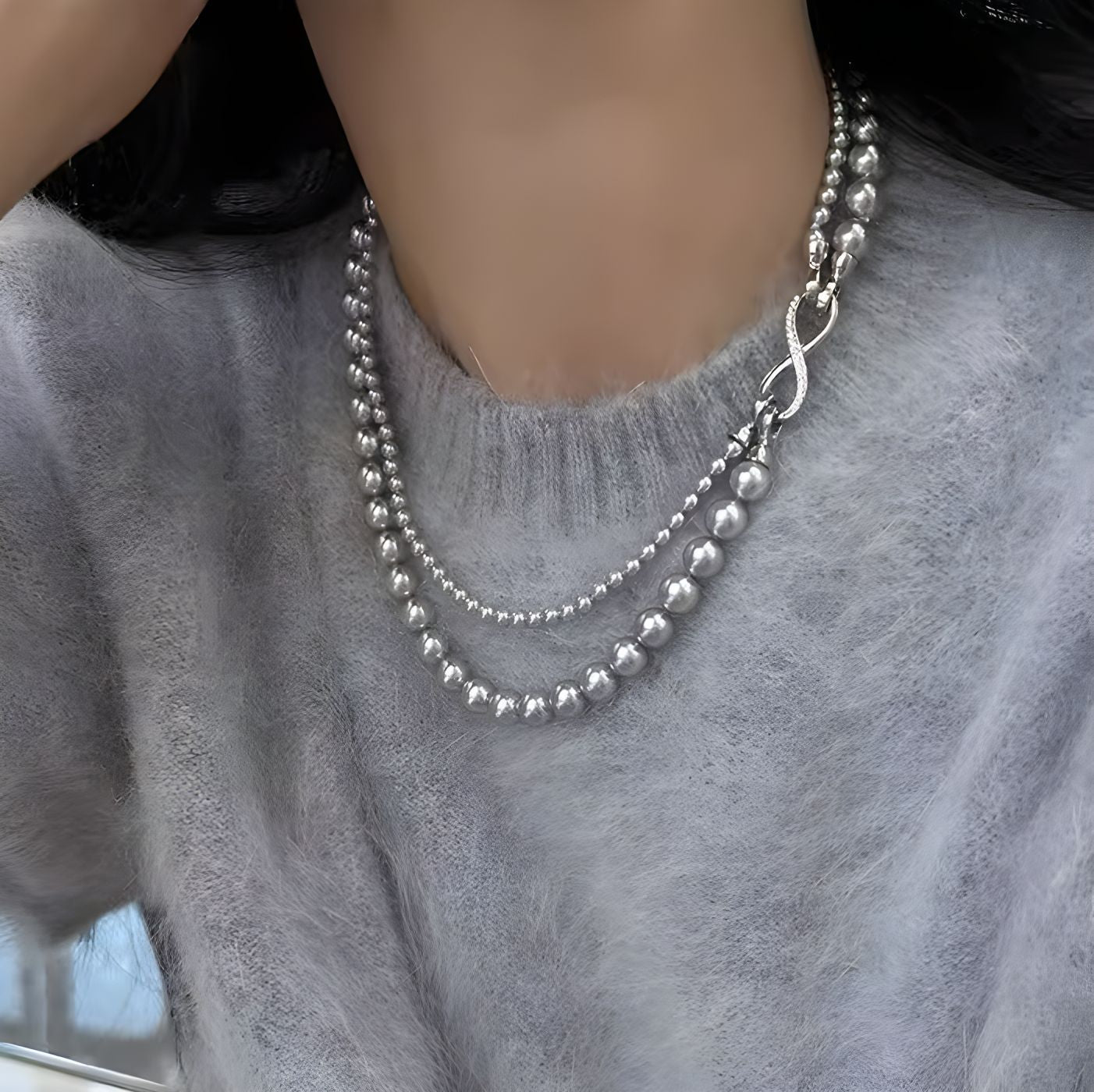 Double Layer Twin Temperament Pearl Sweater Chain Light Necklaces