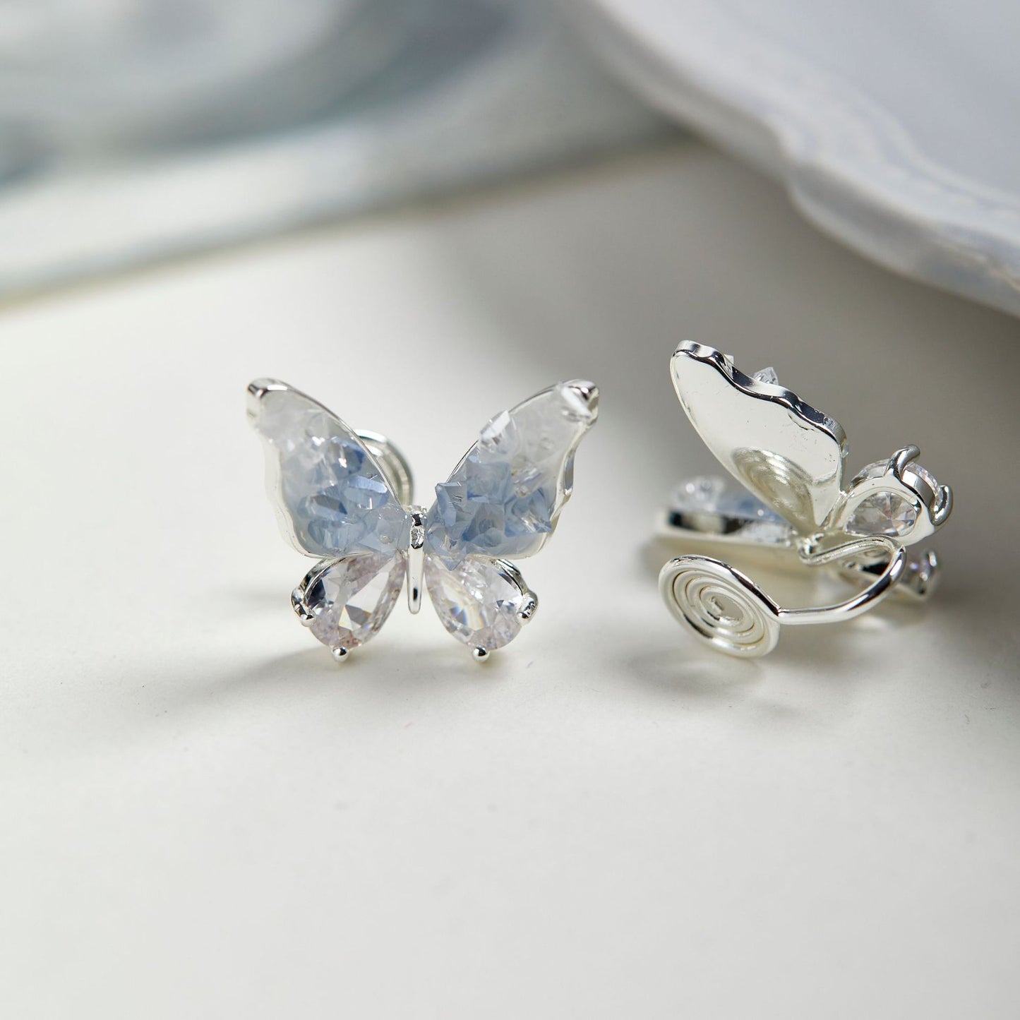 Blue Butterfly Cute Sweet Crystal Fairy Mori Earrings