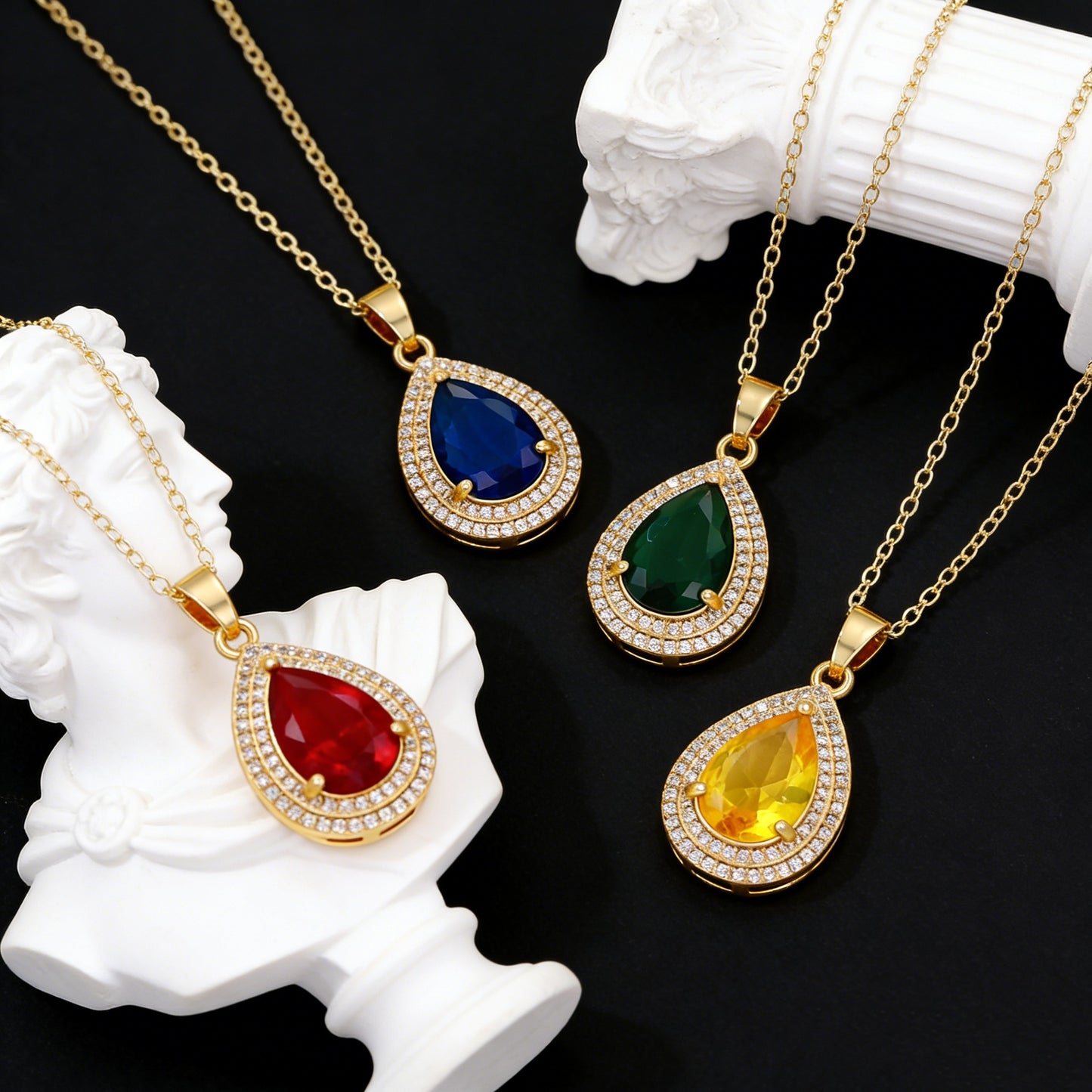 Women's Over Zircon Water Drops Emerald Single Elegant Light Luxury Palace Pendants