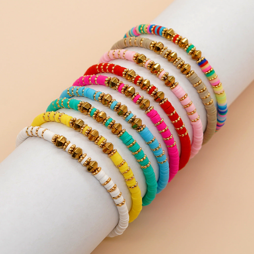 Stone Color Polymer Clay String Beads Bracelets