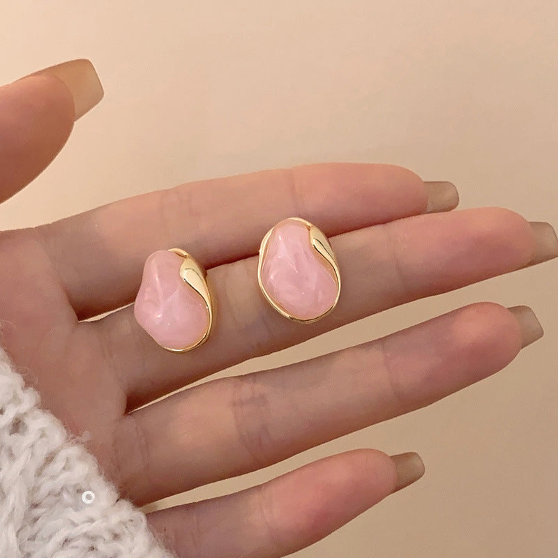 Women's Needle Pink Geometric Ear Design High-grade Simple Stud Earrings
