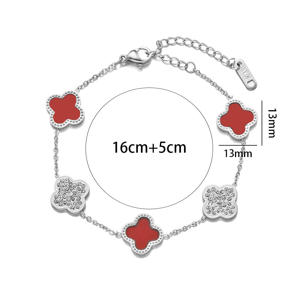 Titanium Steel Clover Diamond Rose Gold Fashion Charm Bracelets