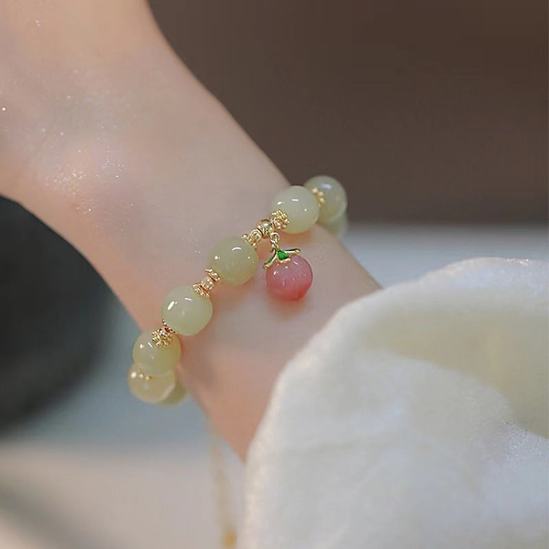 Women's Buckle Imitation Jade Crystal String Beads Flower Bracelets