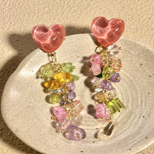 Color Love Gravel Tassel Female Niche Earrings