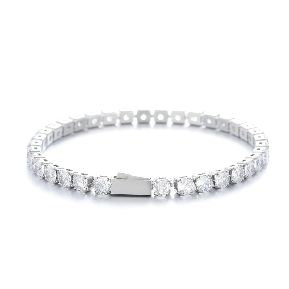 Men's Spring Fastener Zircon Hip Hop Titanium Steel Tennis Bracelets