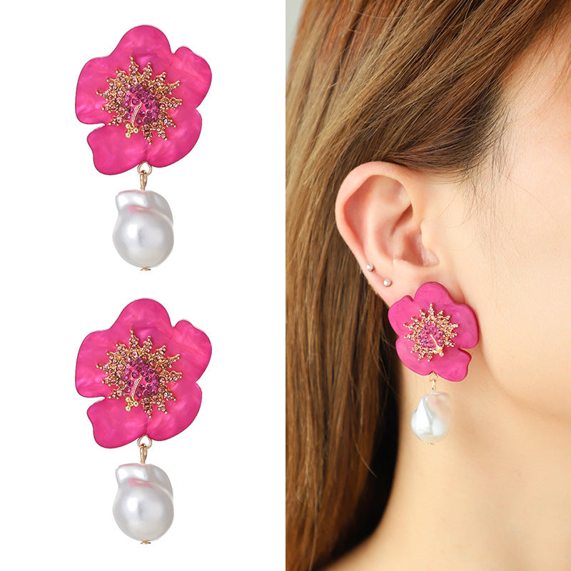 Acrylic Flower Alloy Spot Drill Fashion Earrings