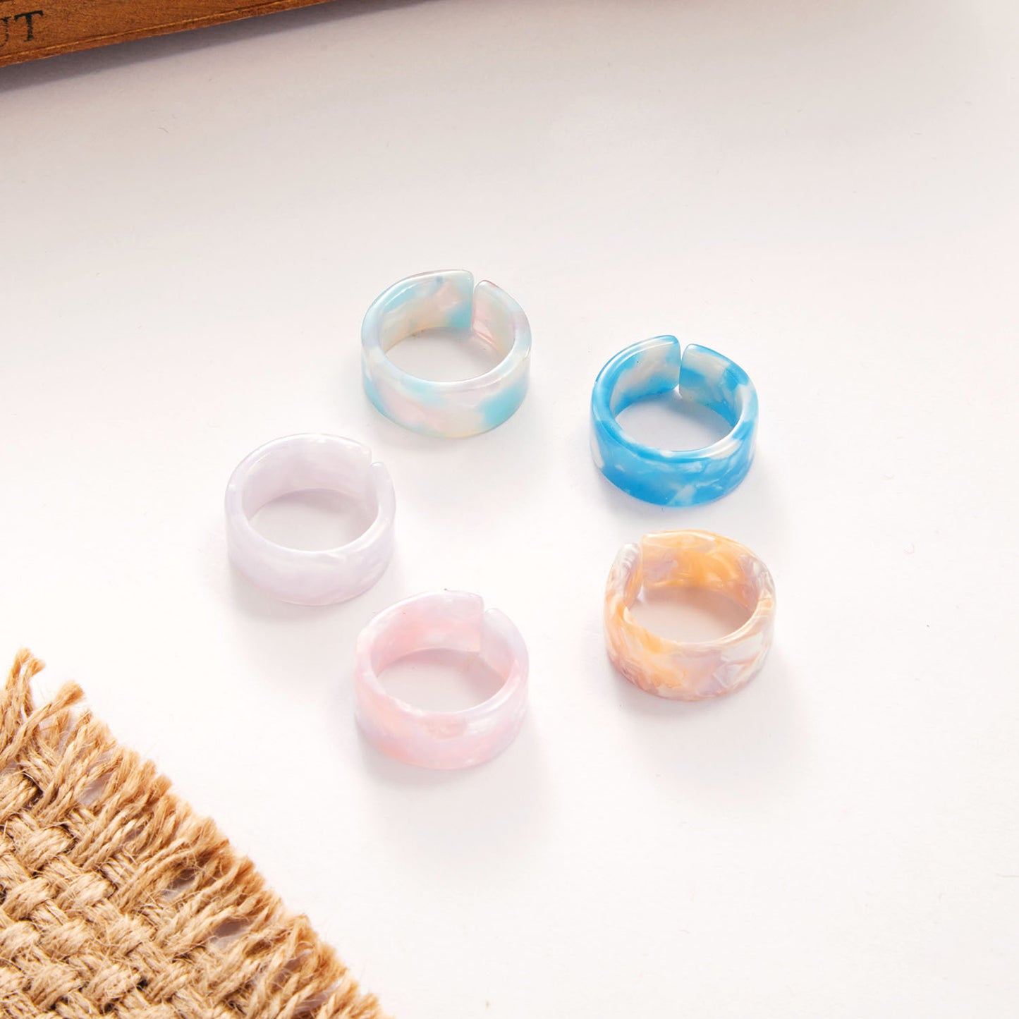 Women's Candy Color Resin Marble Texture Open Rings