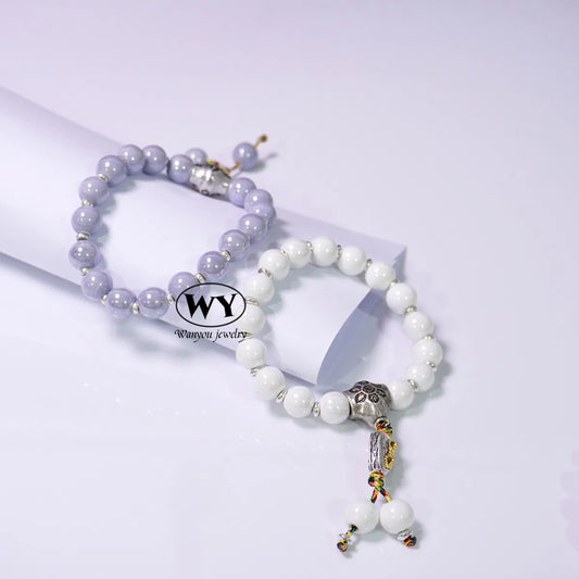 Gray Colored Glaze Porcelain Pearl Colorful Temple Scenic Bracelets