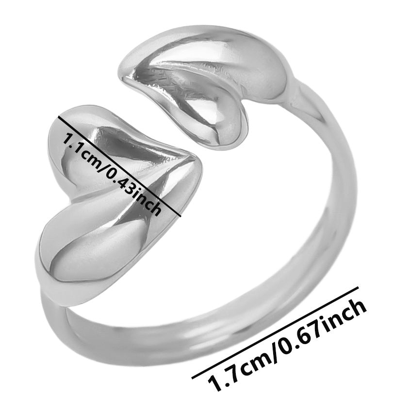 Women's Stainless Steel Fashion Personality Double Love Heart-shaped Advanced Rings