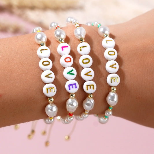 Pearl Bead Acrylic Letter Handmade Beaded Friendship Bracelets