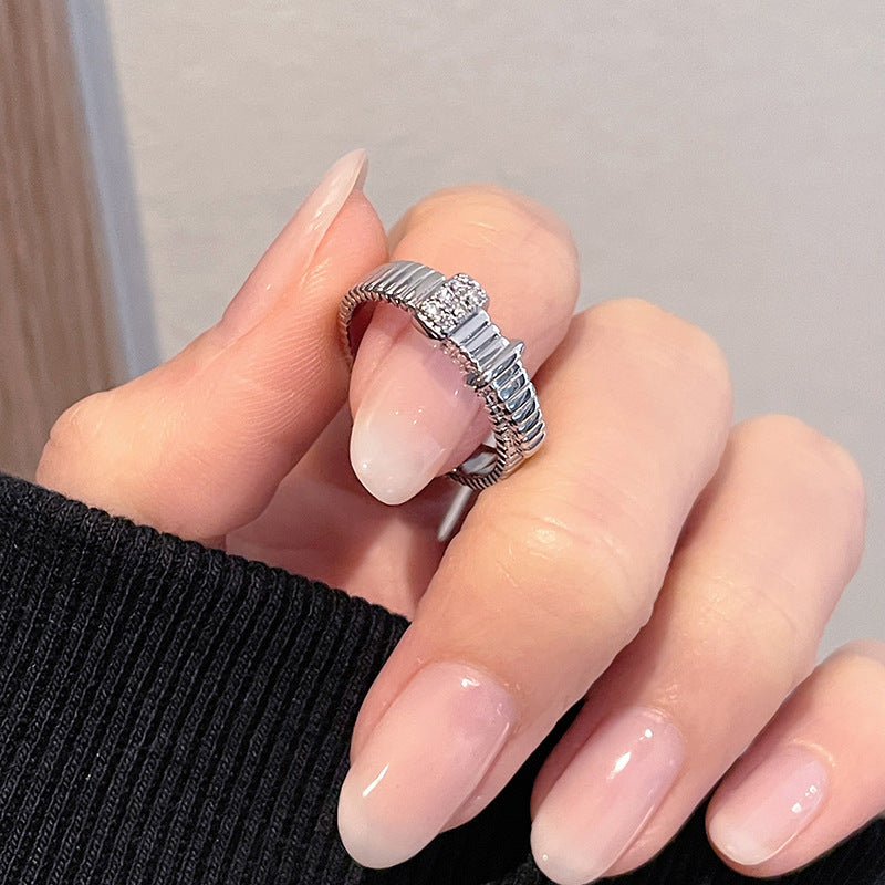 Bow Square Open-end Zircon Female Simple Personality Rings
